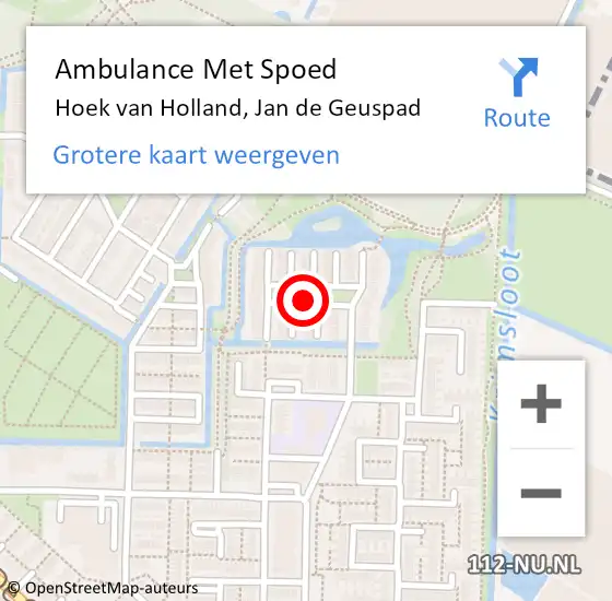 Locatie op kaart van de 112 melding: Ambulance Met Spoed Naar Hoek van Holland, Jan De Geuspad op 19 februari 2019 15:35