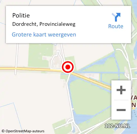 Locatie op kaart van de 112 melding: Politie Dordrecht, Provincialeweg op 19 februari 2019 16:04