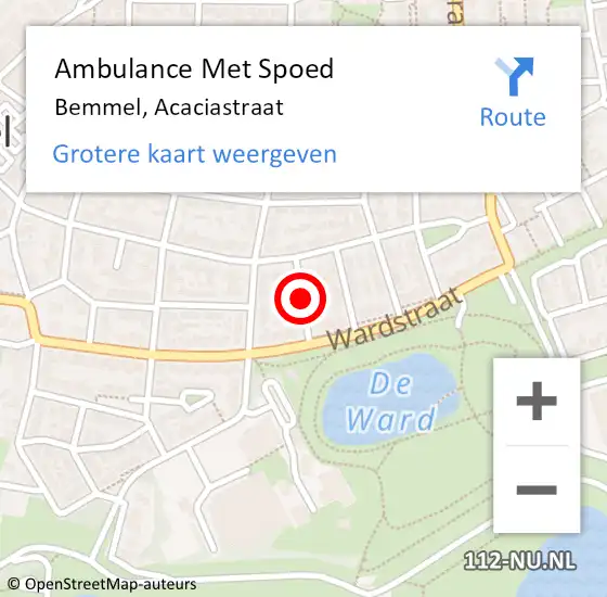 Locatie op kaart van de 112 melding: Ambulance Met Spoed Naar Bemmel, Acaciastraat op 19 februari 2019 17:19