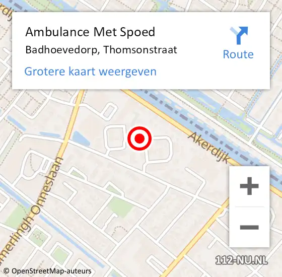Locatie op kaart van de 112 melding: Ambulance Met Spoed Naar Badhoevedorp, Thomsonstraat op 19 februari 2019 17:33
