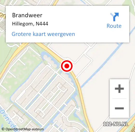 Locatie op kaart van de 112 melding: Brandweer Hillegom, N444 op 19 februari 2019 19:47