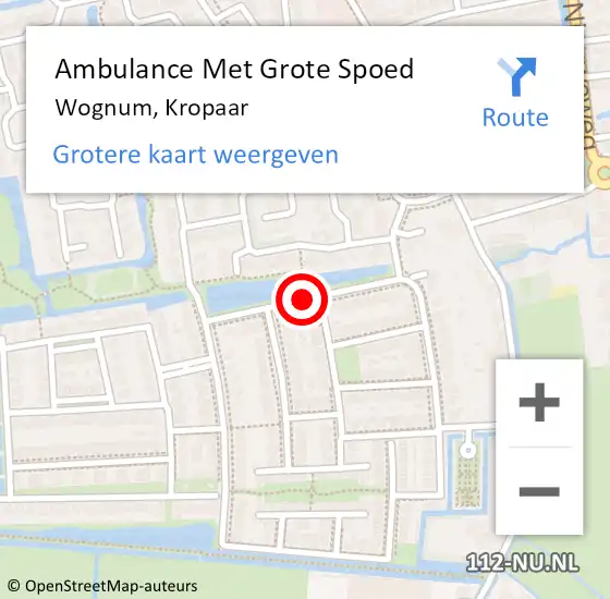 Locatie op kaart van de 112 melding: Ambulance Met Grote Spoed Naar Wognum, Kropaar op 19 februari 2019 21:33