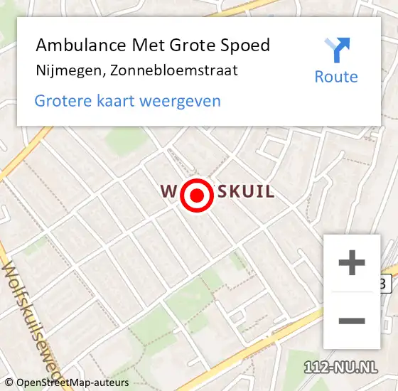Locatie op kaart van de 112 melding: Ambulance Met Grote Spoed Naar Nijmegen, Zonnebloemstraat op 19 februari 2019 21:34