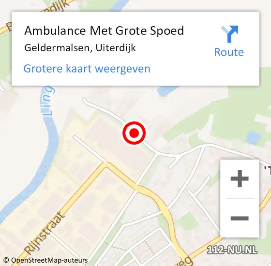 Locatie op kaart van de 112 melding: Ambulance Met Grote Spoed Naar Geldermalsen, Uiterdijk op 19 februari 2019 21:57