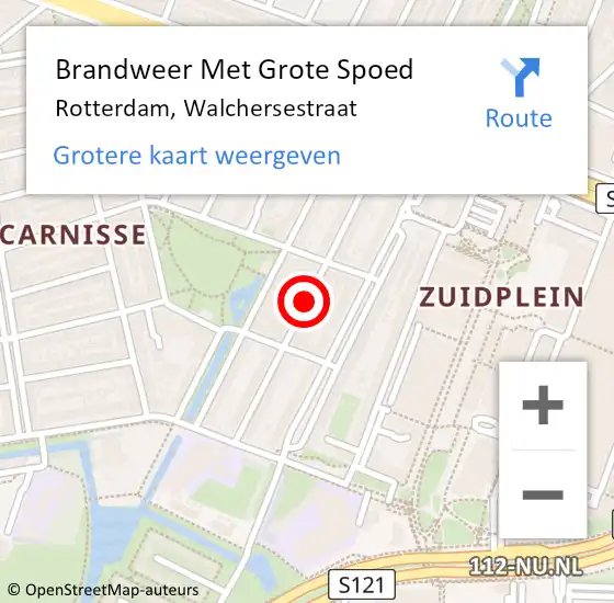 Locatie op kaart van de 112 melding: Brandweer Met Grote Spoed Naar Rotterdam, Walchersestraat op 19 februari 2019 22:45