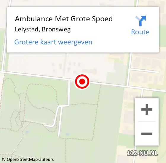 Locatie op kaart van de 112 melding: Ambulance Met Grote Spoed Naar Lelystad, Bronsweg op 19 februari 2019 23:01