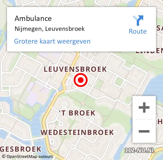Locatie op kaart van de 112 melding: Ambulance Nijmegen, Leuvensbroek op 19 februari 2019 23:16