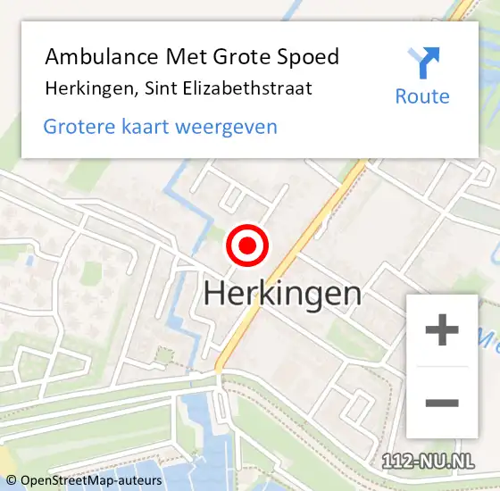 Locatie op kaart van de 112 melding: Ambulance Met Grote Spoed Naar Herkingen, Sint Elizabethstraat op 19 februari 2019 23:22