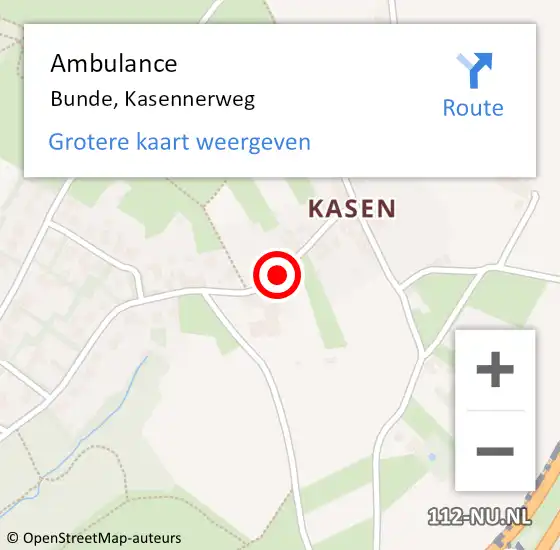 Locatie op kaart van de 112 melding: Ambulance Bunde, Kasennerweg op 24 maart 2014 08:54