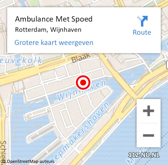 Locatie op kaart van de 112 melding: Ambulance Met Spoed Naar Rotterdam, Wijnhaven op 20 februari 2019 08:11