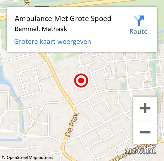 Locatie op kaart van de 112 melding: Ambulance Met Grote Spoed Naar Bemmel, Mathaak op 20 februari 2019 08:33