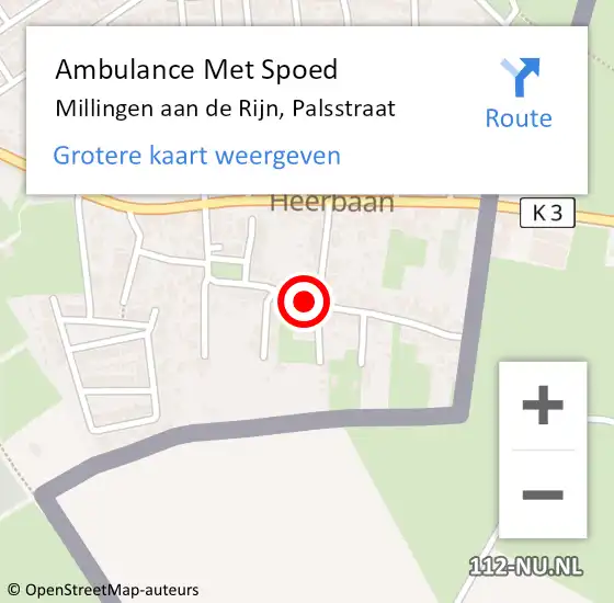 Locatie op kaart van de 112 melding: Ambulance Met Spoed Naar Millingen aan de Rijn, Palsstraat op 20 februari 2019 08:43