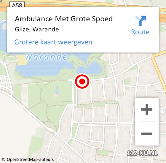 Locatie op kaart van de 112 melding: Ambulance Met Grote Spoed Naar Gilze, Warande op 20 februari 2019 08:59