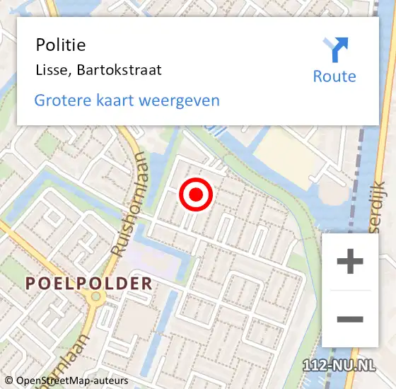 Locatie op kaart van de 112 melding: Politie Lisse, Bartokstraat op 20 februari 2019 09:10