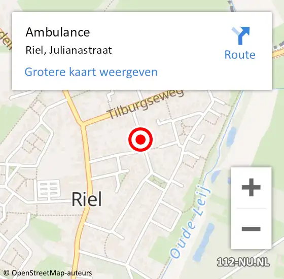 Locatie op kaart van de 112 melding: Ambulance Riel, Julianastraat op 20 februari 2019 09:18