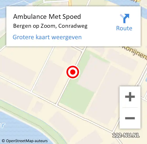 Locatie op kaart van de 112 melding: Ambulance Met Spoed Naar Bergen op Zoom, Conradweg op 20 februari 2019 09:28