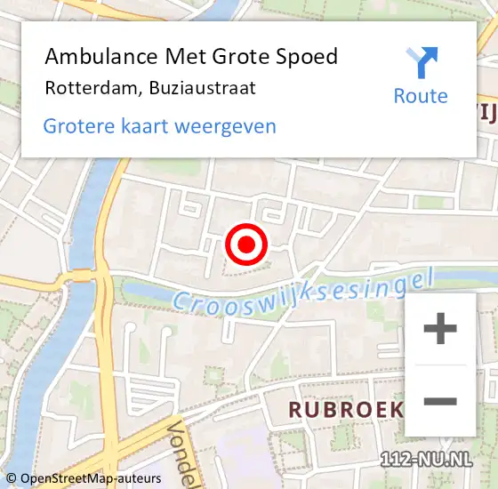 Locatie op kaart van de 112 melding: Ambulance Met Grote Spoed Naar Rotterdam, Buziaustraat op 20 februari 2019 11:01
