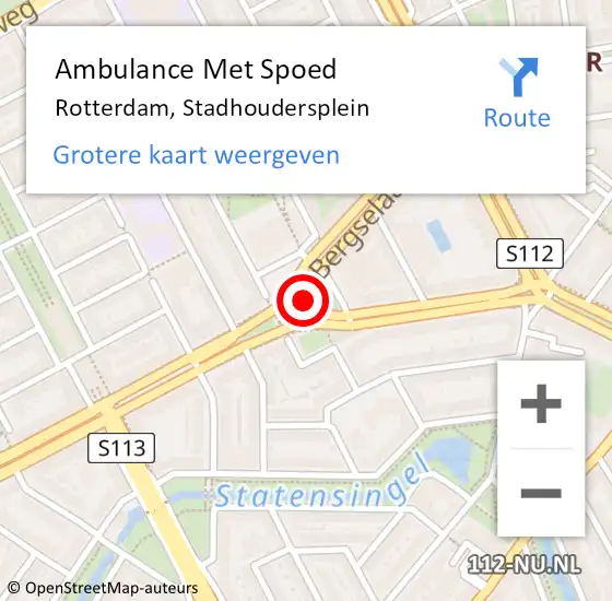 Locatie op kaart van de 112 melding: Ambulance Met Spoed Naar Rotterdam, Stadhoudersplein op 20 februari 2019 13:39