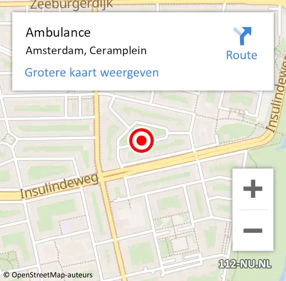 Locatie op kaart van de 112 melding: Ambulance Amsterdam, Ceramplein op 20 februari 2019 13:41