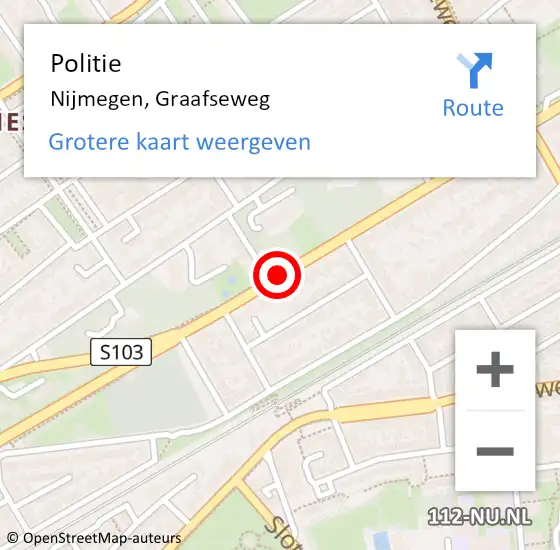 Locatie op kaart van de 112 melding: Politie Nijmegen, Graafseweg op 20 februari 2019 13:44