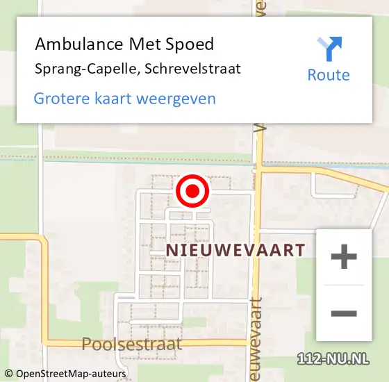 Locatie op kaart van de 112 melding: Ambulance Met Spoed Naar Sprang-Capelle, Schrevelstraat op 20 februari 2019 13:51