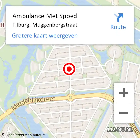 Locatie op kaart van de 112 melding: Ambulance Met Spoed Naar Tilburg, Muggenbergstraat op 20 februari 2019 13:53