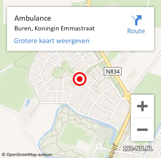 Locatie op kaart van de 112 melding: Ambulance Buren, Koningin Emmastraat op 20 februari 2019 14:02