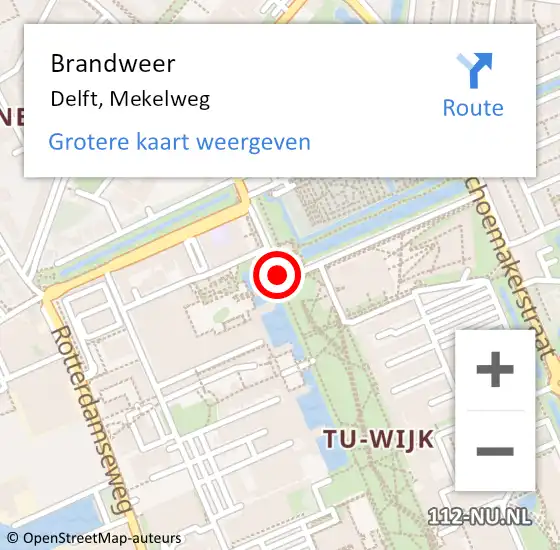Locatie op kaart van de 112 melding: Brandweer Delft, Mekelweg op 20 februari 2019 14:35