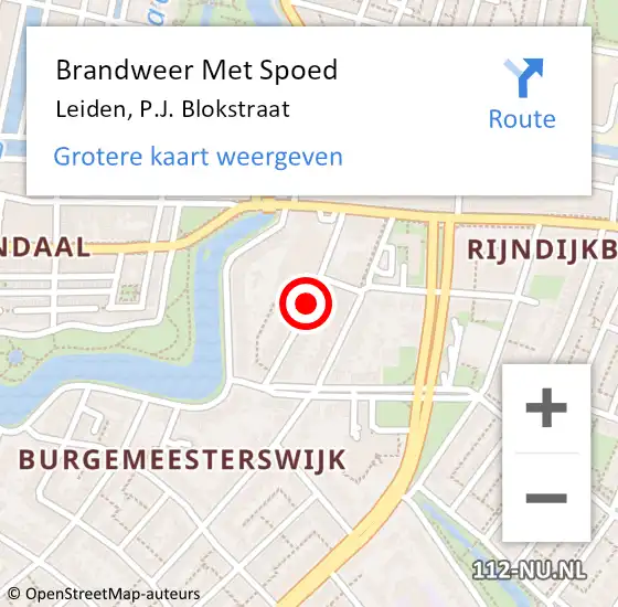 Locatie op kaart van de 112 melding: Brandweer Met Spoed Naar Leiden, P.J. Blokstraat op 20 februari 2019 14:39