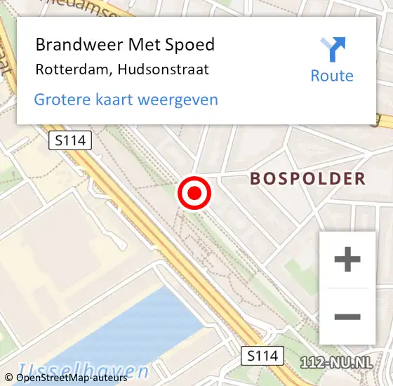 Locatie op kaart van de 112 melding: Brandweer Met Spoed Naar Rotterdam, Hudsonstraat op 20 februari 2019 14:42