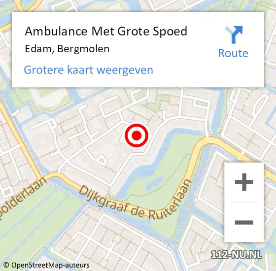 Locatie op kaart van de 112 melding: Ambulance Met Grote Spoed Naar Edam, Bergmolen op 20 februari 2019 15:03