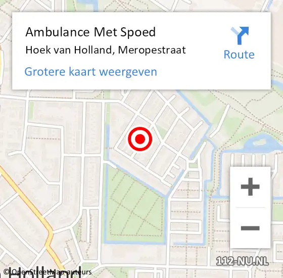 Locatie op kaart van de 112 melding: Ambulance Met Spoed Naar Hoek van Holland, Meropestraat op 20 februari 2019 16:52