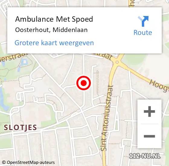 Locatie op kaart van de 112 melding: Ambulance Met Spoed Naar Oosterhout, Middenlaan op 20 februari 2019 17:18