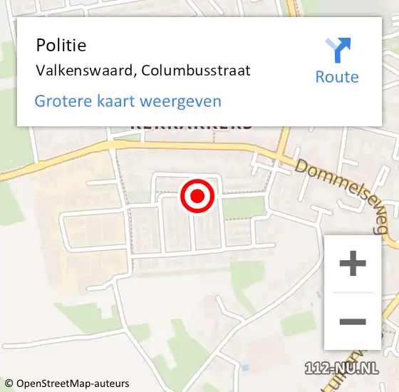 Locatie op kaart van de 112 melding: Politie Valkenswaard, Columbusstraat op 20 februari 2019 17:27