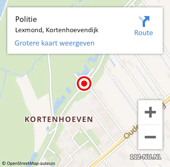 Locatie op kaart van de 112 melding: Politie Lexmond, Kortenhoevendijk op 20 februari 2019 18:00