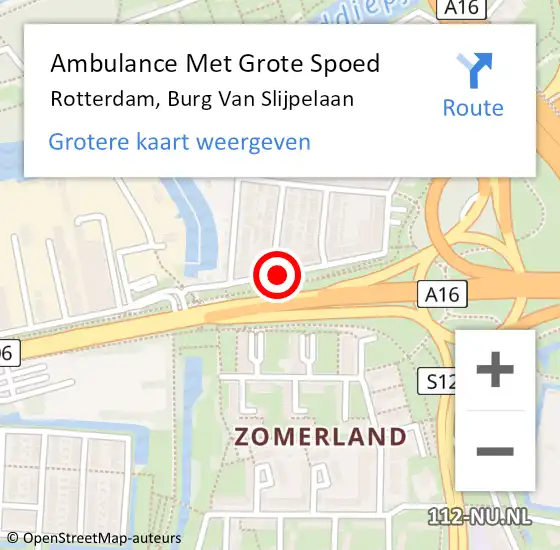 Locatie op kaart van de 112 melding: Ambulance Met Grote Spoed Naar Rotterdam, Burg Van Slijpelaan op 20 februari 2019 19:18