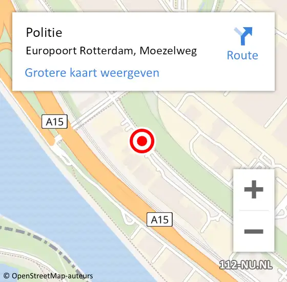 Locatie op kaart van de 112 melding: Politie Europoort Rotterdam, Moezelweg op 20 februari 2019 19:36
