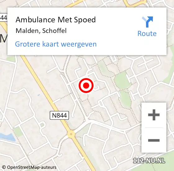 Locatie op kaart van de 112 melding: Ambulance Met Spoed Naar Malden, Schoffel op 20 februari 2019 20:14