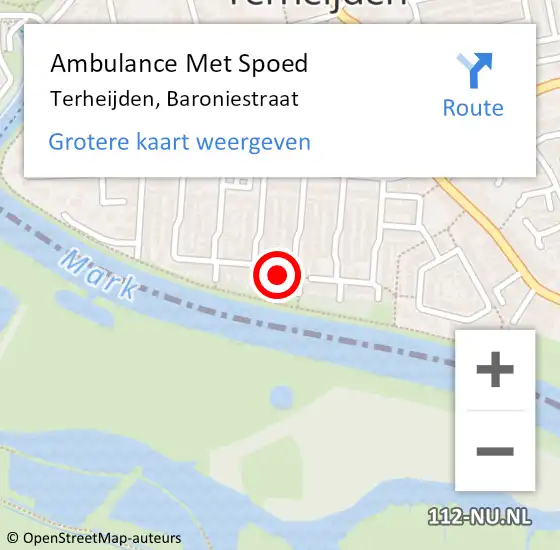 Locatie op kaart van de 112 melding: Ambulance Met Spoed Naar Terheijden, Baroniestraat op 20 februari 2019 21:06