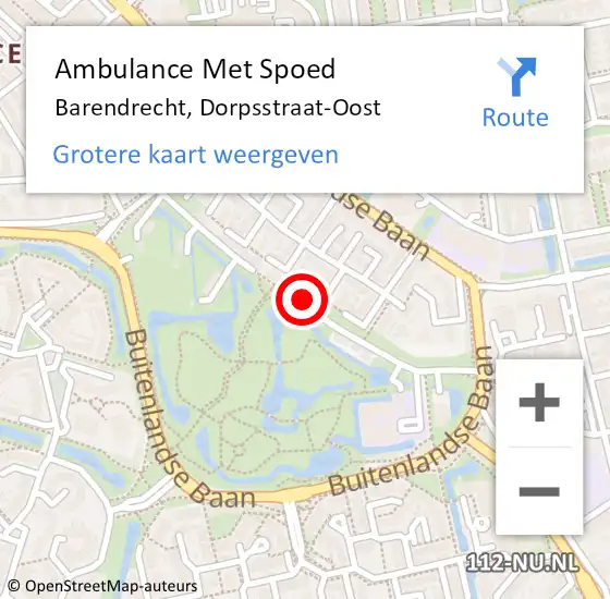 Locatie op kaart van de 112 melding: Ambulance Met Spoed Naar Barendrecht, Dorpsstraat-Oost op 20 februari 2019 21:18