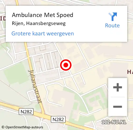 Locatie op kaart van de 112 melding: Ambulance Met Spoed Naar Rijen, Haansbergseweg op 20 februari 2019 21:45