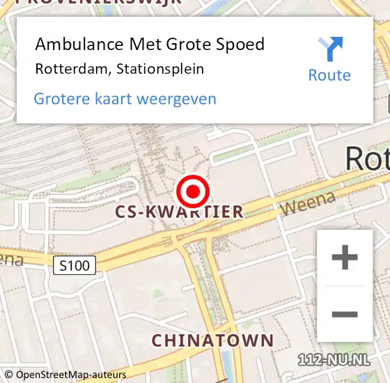 Locatie op kaart van de 112 melding: Ambulance Met Grote Spoed Naar Rotterdam, Stationsplein op 20 februari 2019 23:08