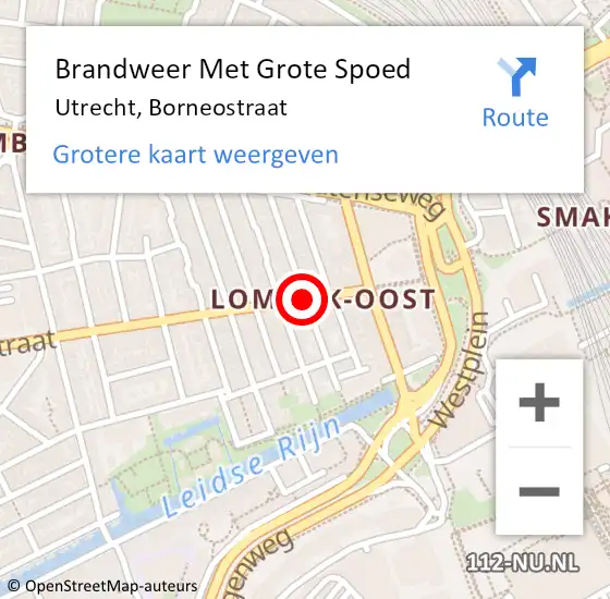 Locatie op kaart van de 112 melding: Brandweer Met Grote Spoed Naar Utrecht, Borneostraat op 21 februari 2019 09:31