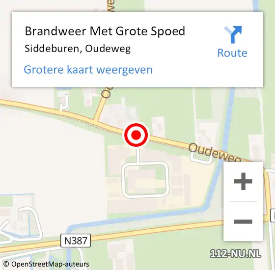 Locatie op kaart van de 112 melding: Brandweer Met Grote Spoed Naar Siddeburen, Oudeweg op 21 februari 2019 11:06