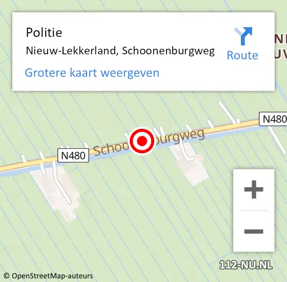 Locatie op kaart van de 112 melding: Politie Nieuw-Lekkerland, Schoonenburgweg op 21 februari 2019 12:15