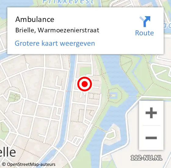 Locatie op kaart van de 112 melding: Ambulance Brielle, Warmoezenierstraat op 21 februari 2019 12:58