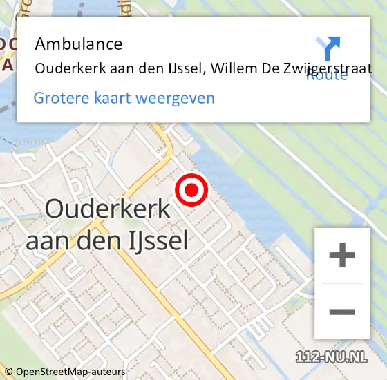 Locatie op kaart van de 112 melding: Ambulance Ouderkerk aan den IJssel, Willem De Zwijgerstraat op 24 maart 2014 10:56