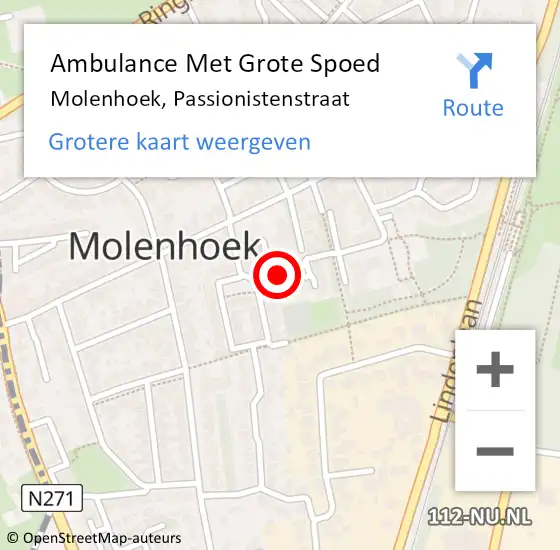 Locatie op kaart van de 112 melding: Ambulance Met Grote Spoed Naar Molenhoek, Passionistenstraat op 21 februari 2019 15:15