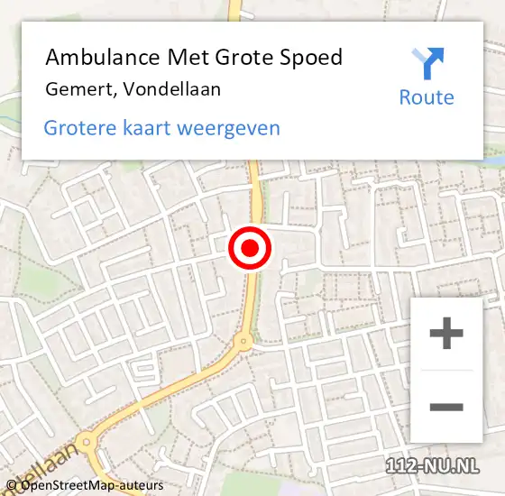 Locatie op kaart van de 112 melding: Ambulance Met Grote Spoed Naar Gemert, Vondellaan op 21 februari 2019 15:42