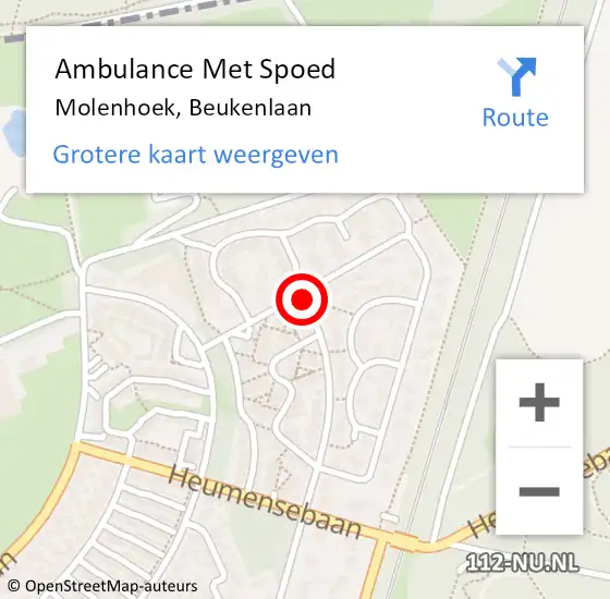 Locatie op kaart van de 112 melding: Ambulance Met Spoed Naar Molenhoek, Beukenlaan op 21 februari 2019 17:24